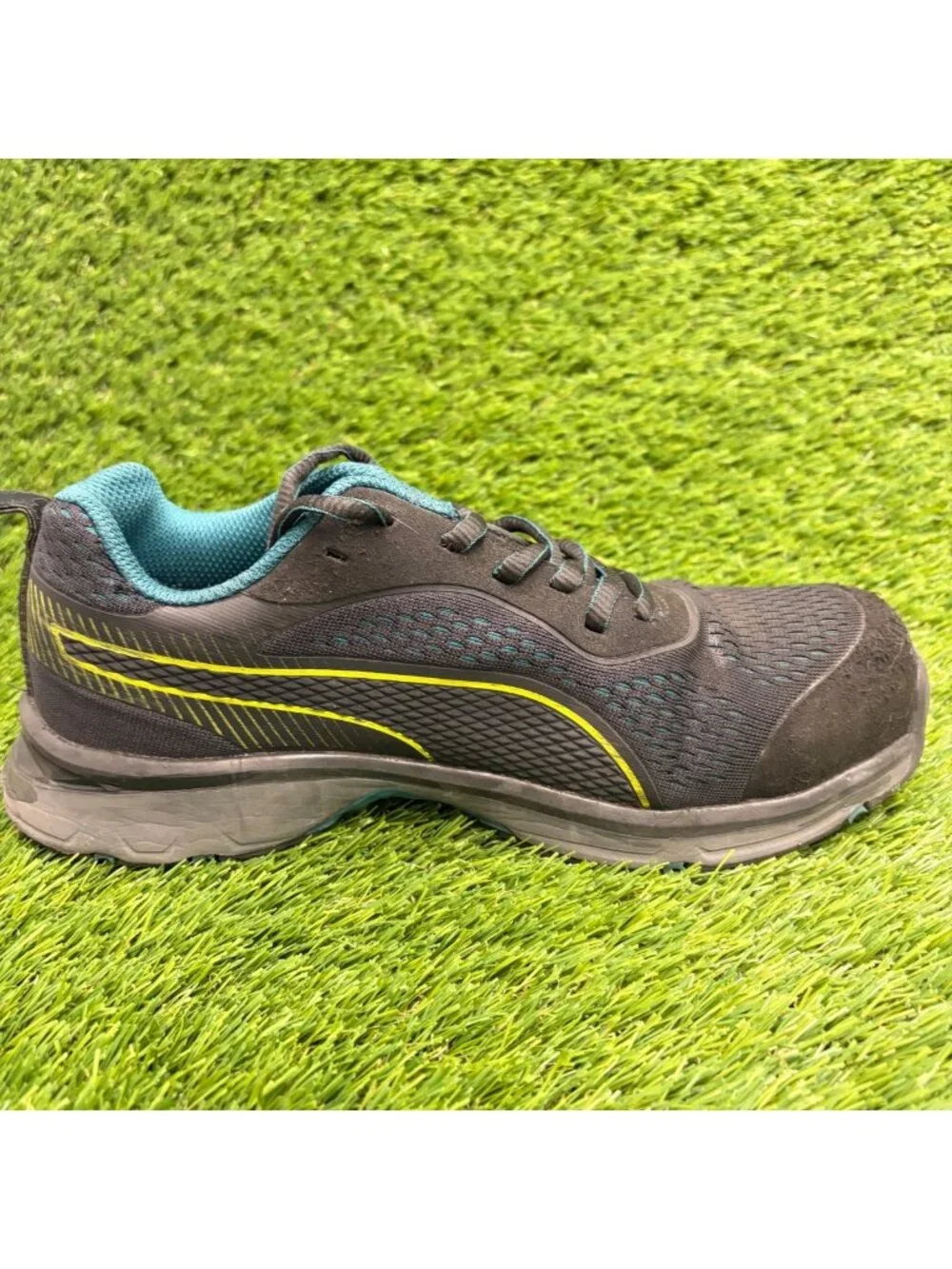 Puma Fuse Knit 2.0 Low Womens Size 7 Black Blue Composite Toe Safety Work Shoes